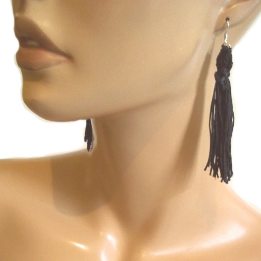 Black Tassel Earrings, Black Fringe Earrings, Long Black Earrings, Black Earring